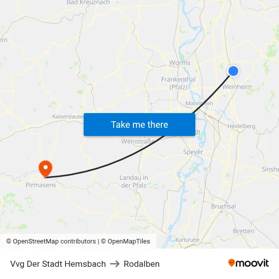 Vvg Der Stadt Hemsbach to Rodalben map