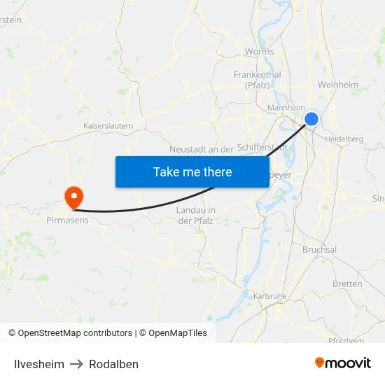 Ilvesheim to Rodalben map