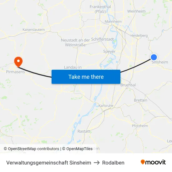 Verwaltungsgemeinschaft Sinsheim to Rodalben map