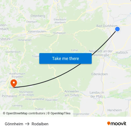 Gönnheim to Rodalben map