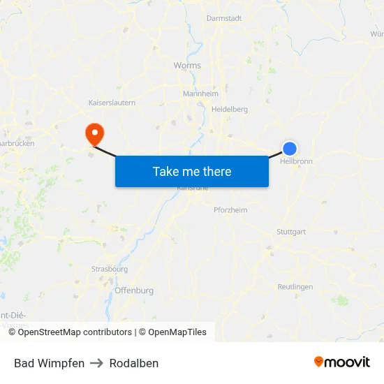 Bad Wimpfen to Rodalben map