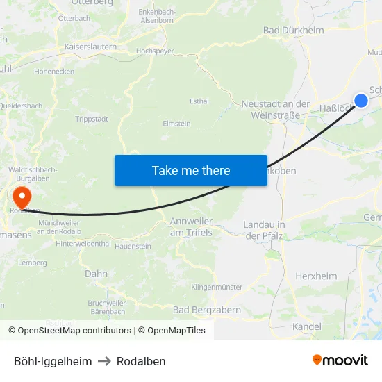 Böhl-Iggelheim to Rodalben map