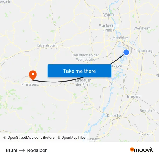 Brühl to Rodalben map