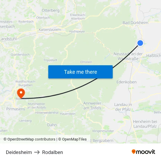 Deidesheim to Rodalben map