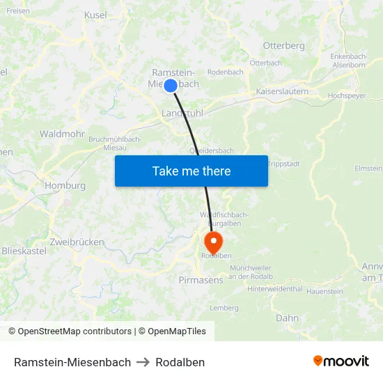 Ramstein-Miesenbach to Rodalben map