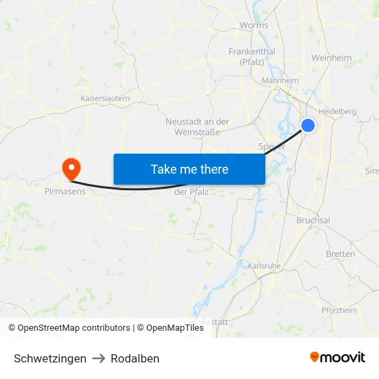 Schwetzingen to Rodalben map