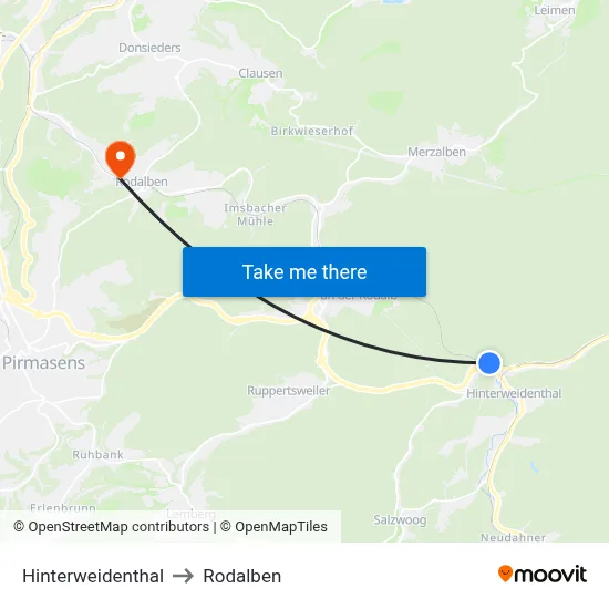 Hinterweidenthal to Rodalben map