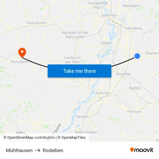 Mühlhausen to Rodalben map