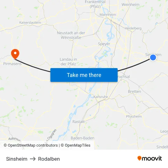 Sinsheim to Rodalben map