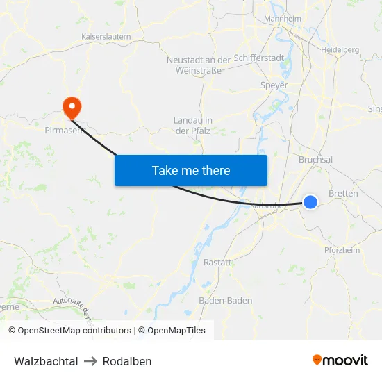 Walzbachtal to Rodalben map