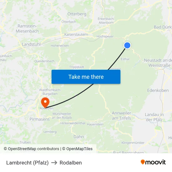 Lambrecht (Pfalz) to Rodalben map
