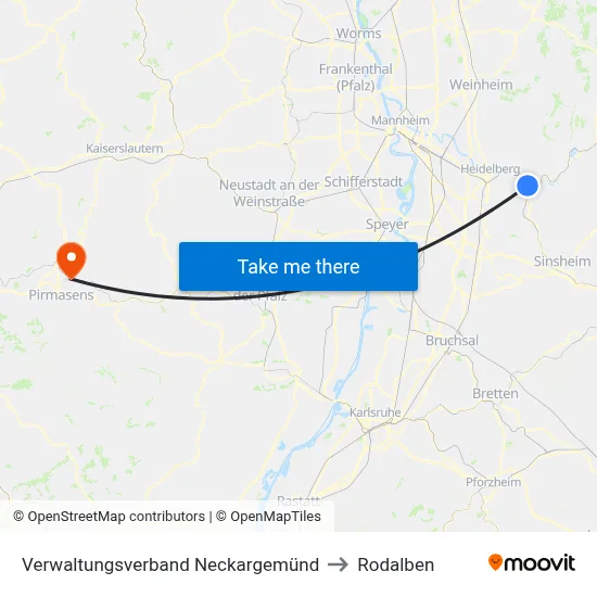Verwaltungsverband Neckargemünd to Rodalben map