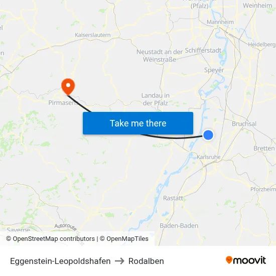 Eggenstein-Leopoldshafen to Rodalben map