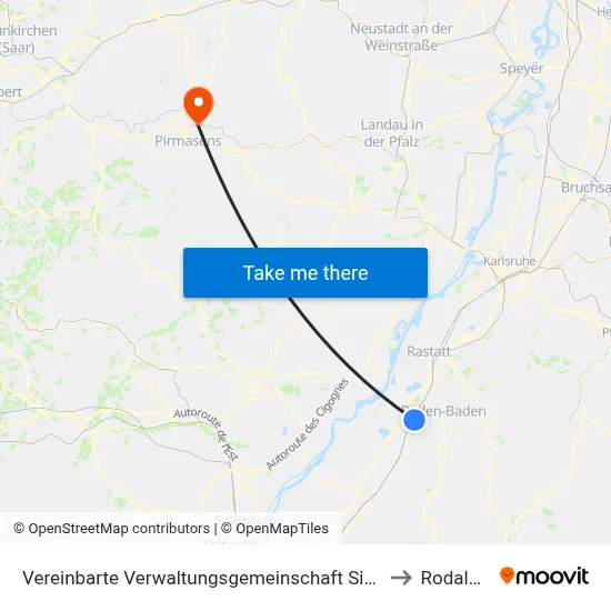 Vereinbarte Verwaltungsgemeinschaft Sinzheim to Rodalben map