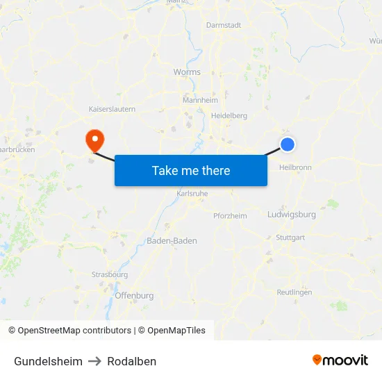 Gundelsheim to Rodalben map