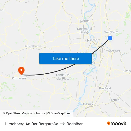 Hirschberg An Der Bergstraße to Rodalben map