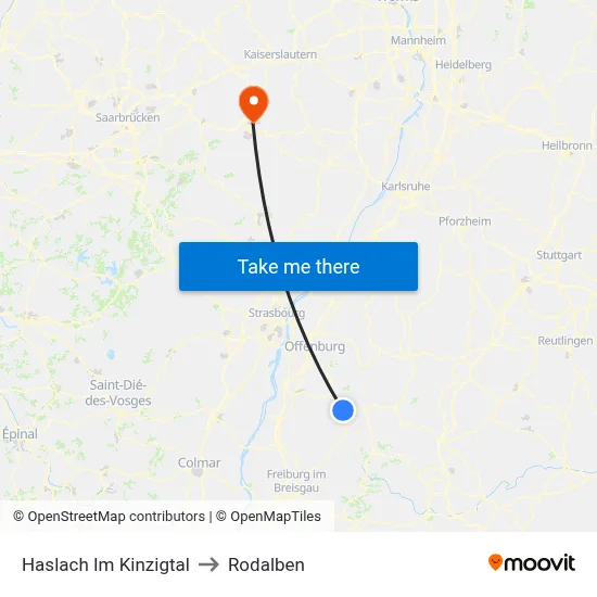 Haslach Im Kinzigtal to Rodalben map