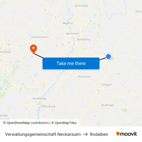 Verwaltungsgemeinschaft Neckarsulm to Rodalben map