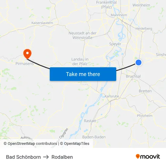 Bad Schönborn to Rodalben map
