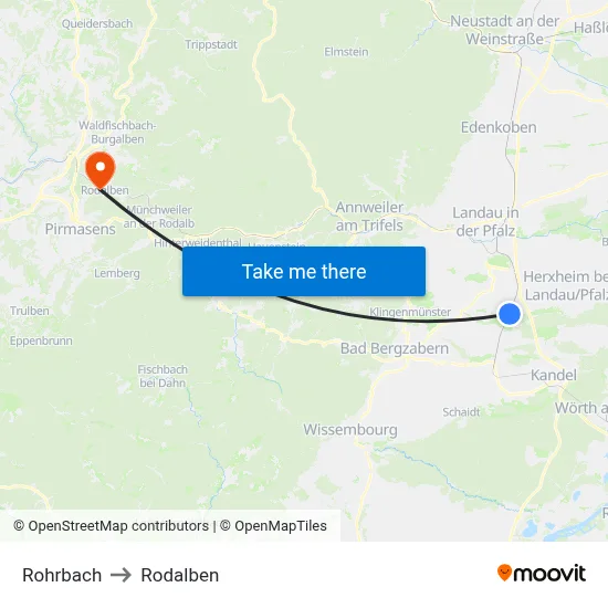 Rohrbach to Rodalben map