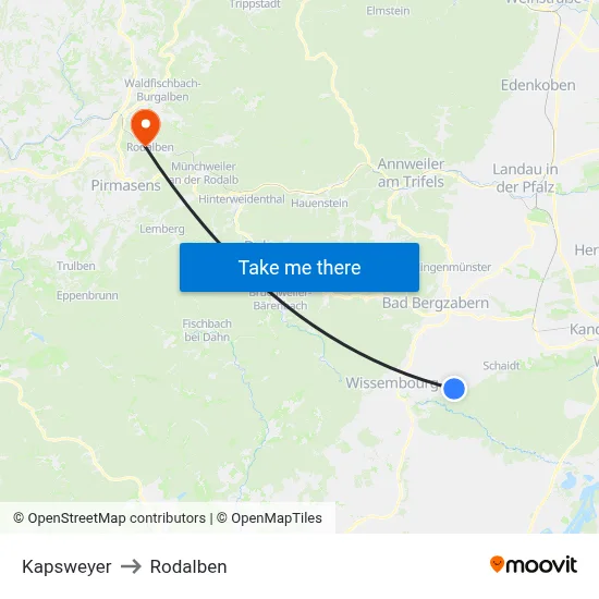 Kapsweyer to Rodalben map