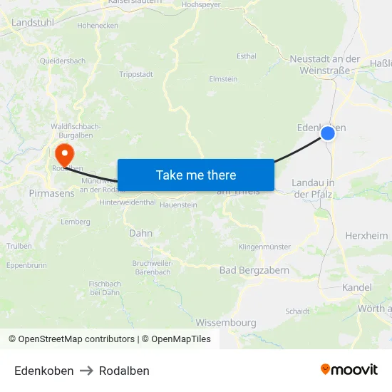 Edenkoben to Rodalben map