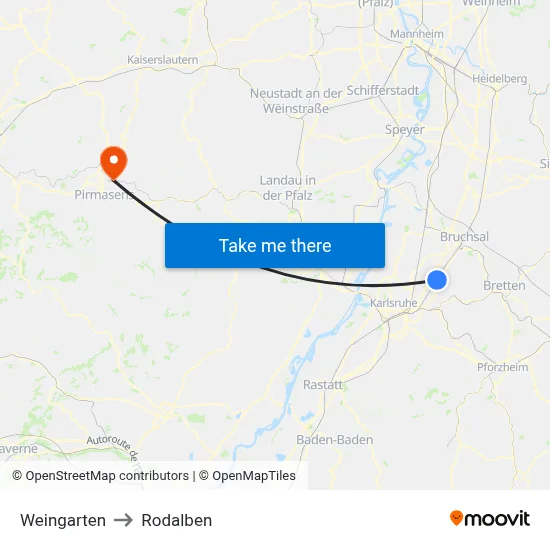 Weingarten to Rodalben map