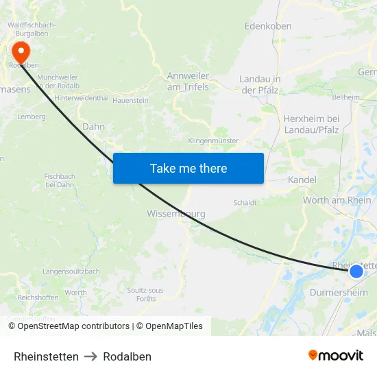 Rheinstetten to Rodalben map