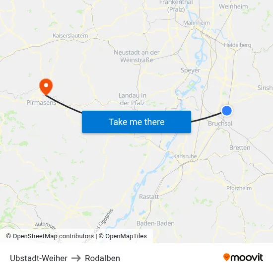 Ubstadt-Weiher to Rodalben map