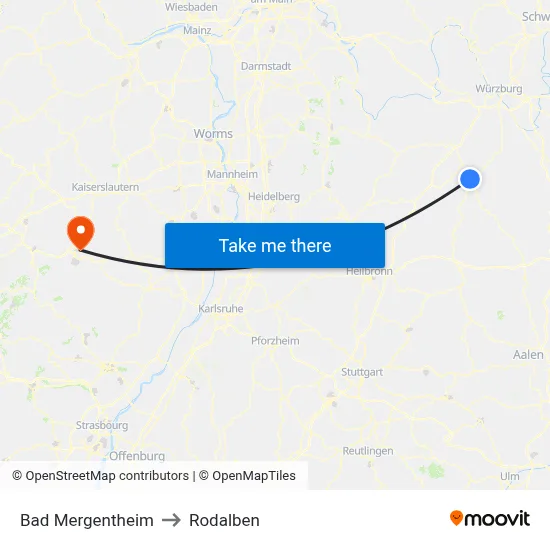 Bad Mergentheim to Rodalben map