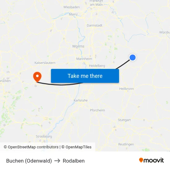 Buchen (Odenwald) to Rodalben map