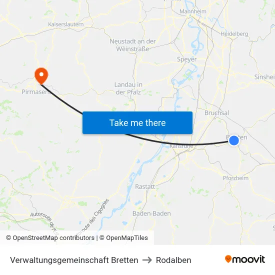 Verwaltungsgemeinschaft Bretten to Rodalben map
