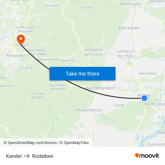 Kandel to Rodalben map