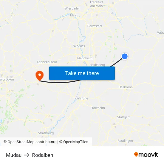 Mudau to Rodalben map