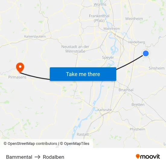 Bammental to Rodalben map