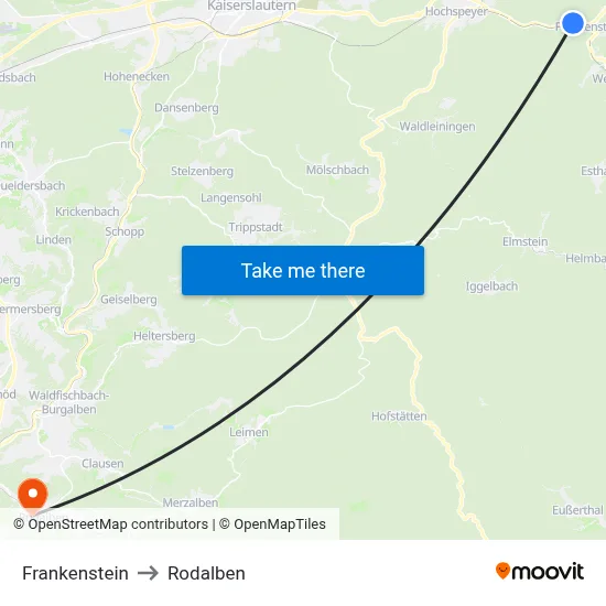 Frankenstein to Rodalben map