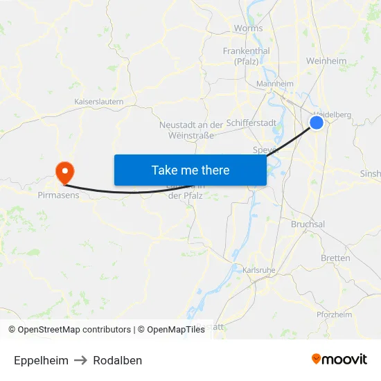 Eppelheim to Rodalben map