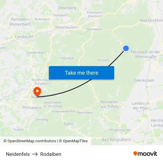 Neidenfels to Rodalben map