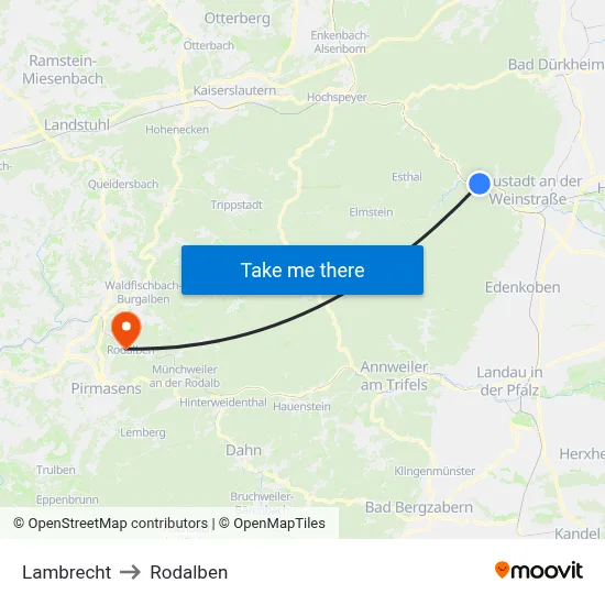 Lambrecht to Rodalben map