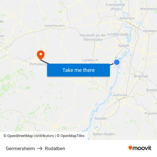 Germersheim to Rodalben map