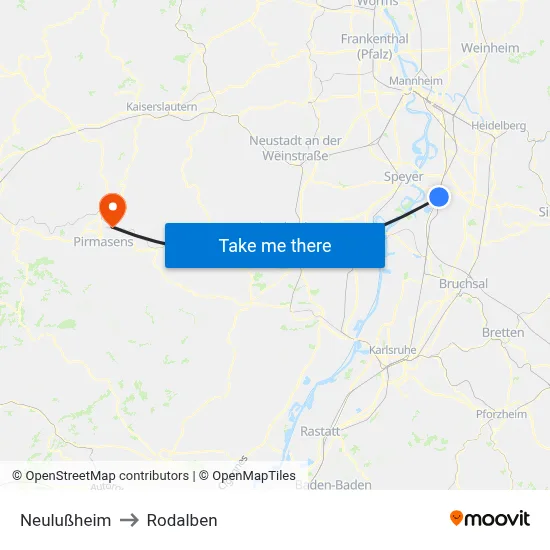 Neulußheim to Rodalben map