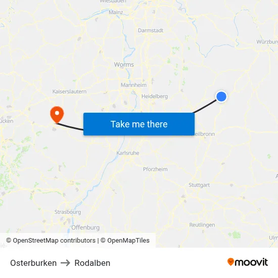 Osterburken to Rodalben map