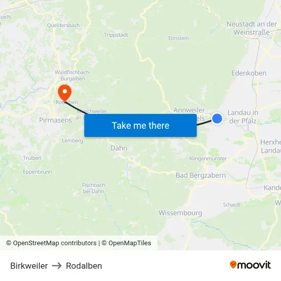 Birkweiler to Rodalben map