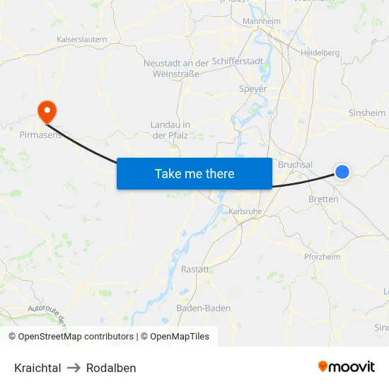 Kraichtal to Rodalben map