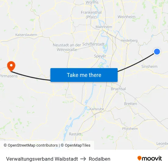 Verwaltungsverband Waibstadt to Rodalben map