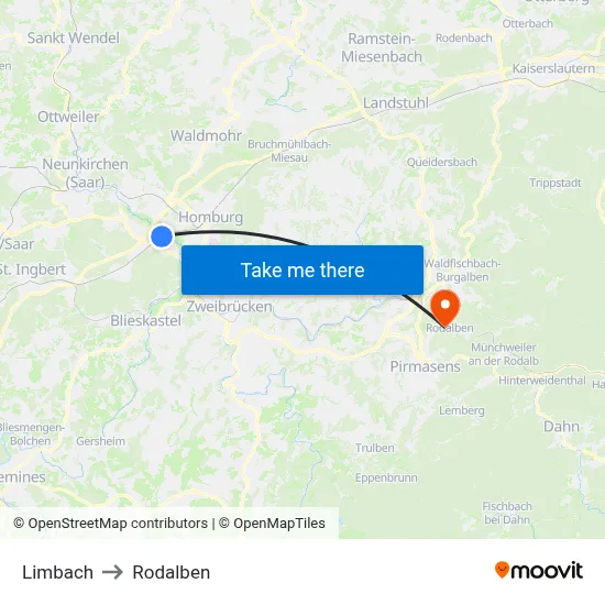 Limbach to Rodalben map