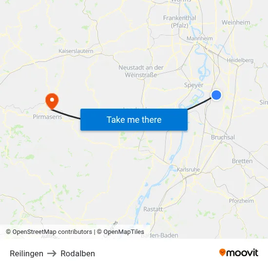 Reilingen to Rodalben map