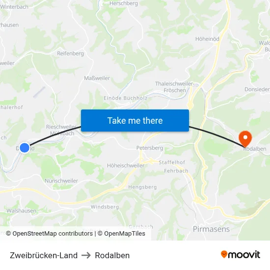 Zweibrücken-Land to Rodalben map