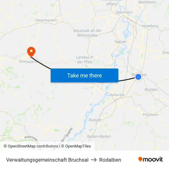 Verwaltungsgemeinschaft Bruchsal to Rodalben map