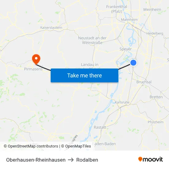 Oberhausen-Rheinhausen to Rodalben map